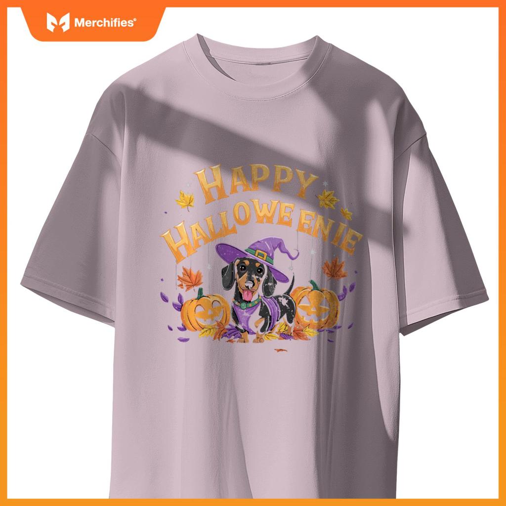 Happy Halloweenie Dachshund Witch Dog Halloween Pumpkin T-Shirt