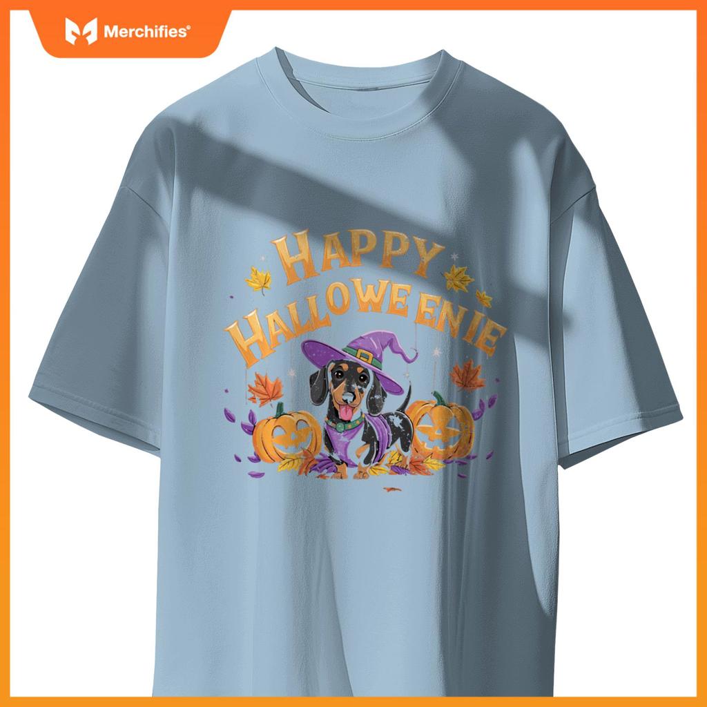 Happy Halloweenie Dachshund Witch Dog Halloween Pumpkin T-Shirt