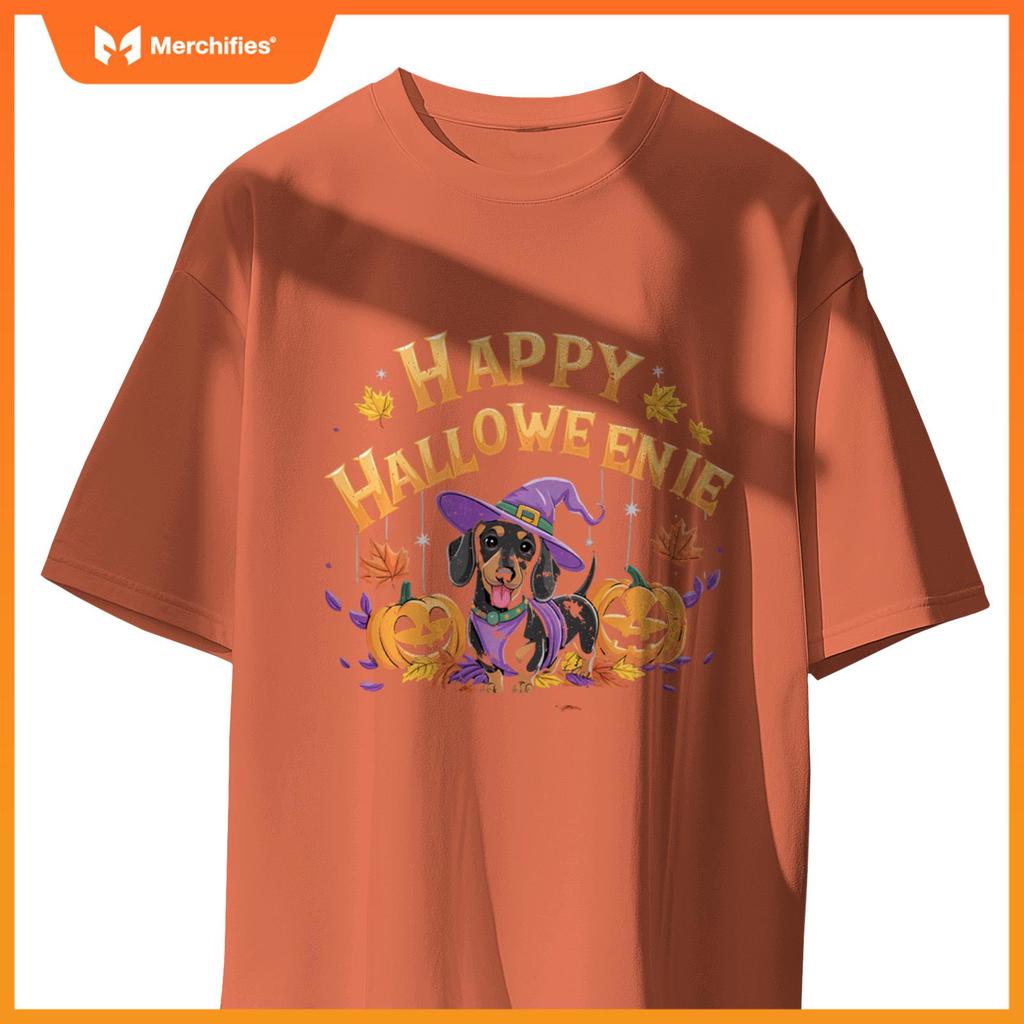 Happy Halloweenie Dachshund Witch Dog Halloween Pumpkin T-Shirt