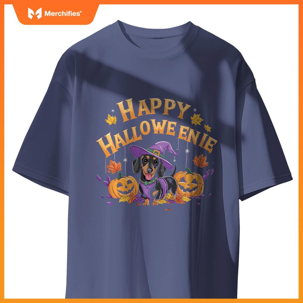 Happy Halloweenie Dachshund Witch Dog Halloween Pumpkin T-Shirt