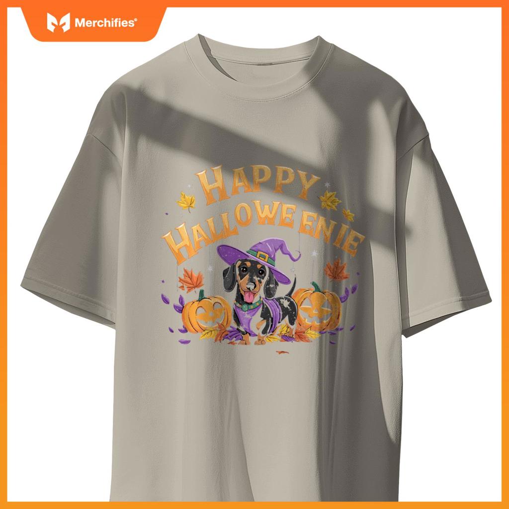 Happy Halloweenie Dachshund Witch Dog Halloween Pumpkin T-Shirt