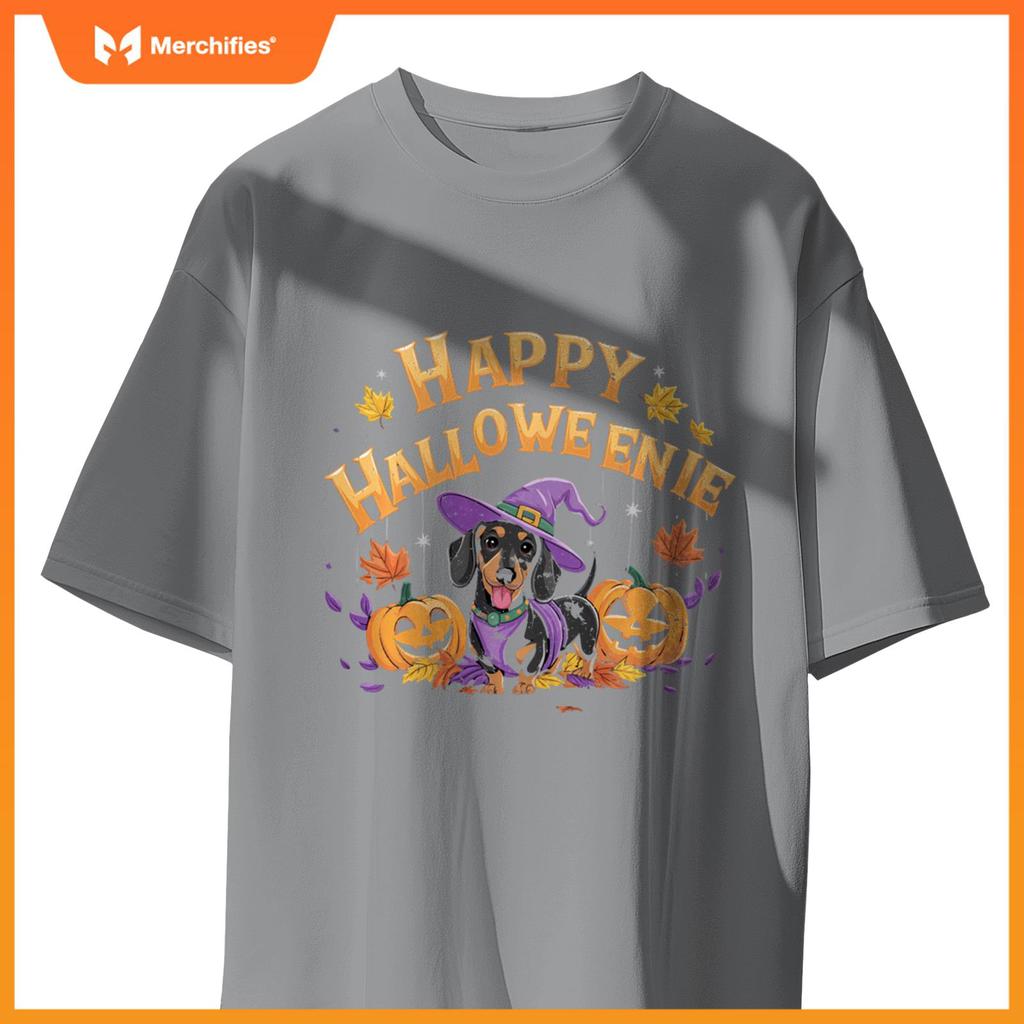 Happy Halloweenie Dachshund Witch Dog Halloween Pumpkin T-Shirt