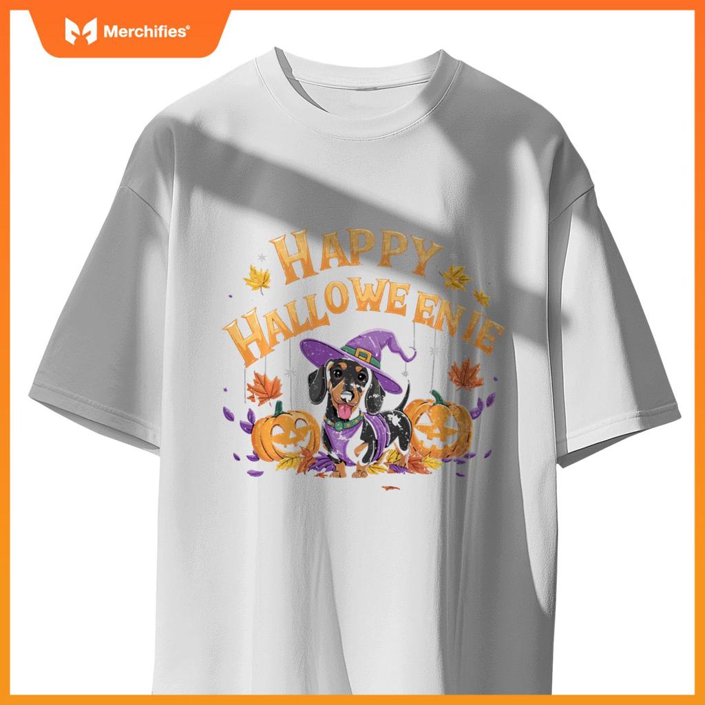 Happy Halloweenie Dachshund Witch Dog Halloween Pumpkin T-Shirt