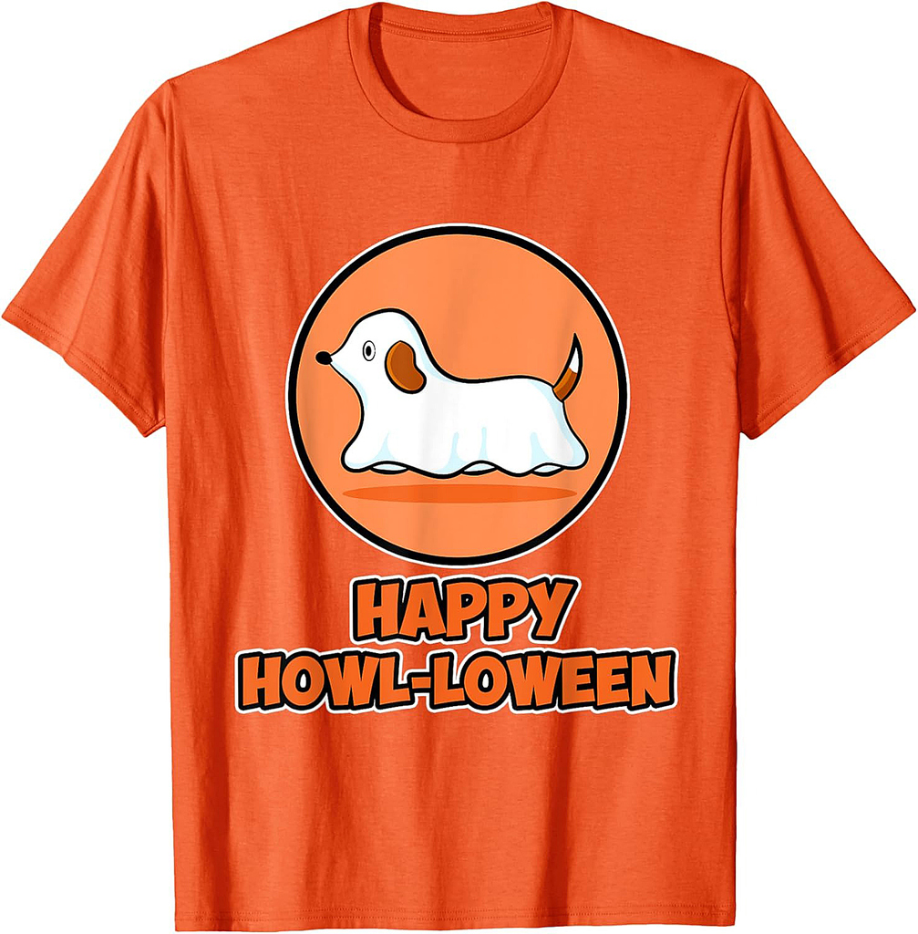 Happy Howl-loween for Dog Lover - Dog Ghost Halloween T-Shirt for Men Women Kids