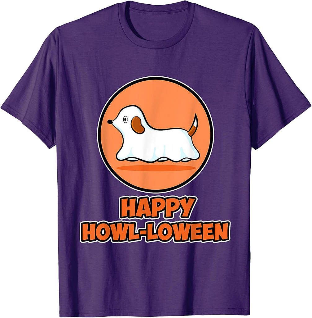 Happy Howl-loween for Dog Lover - Dog Ghost Halloween T-Shirt for Men Women Kids