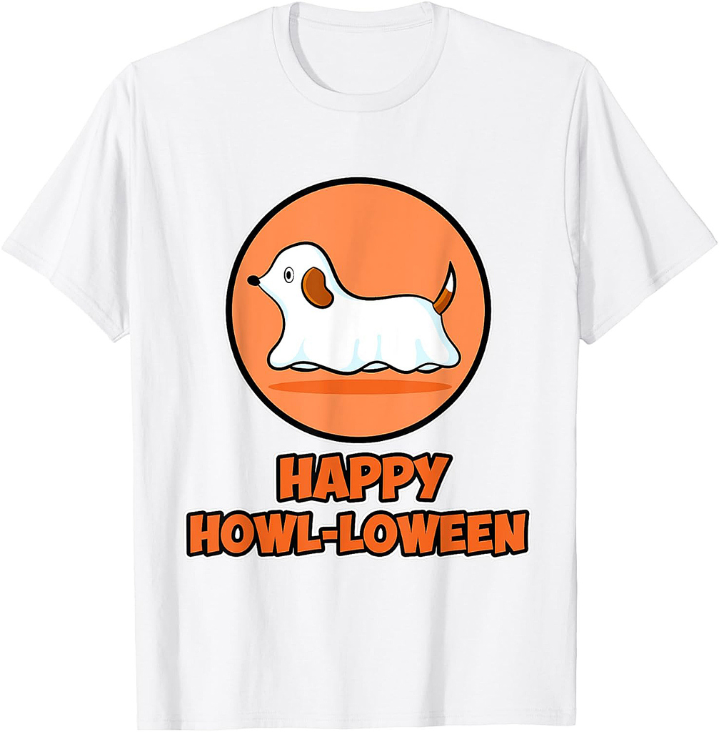 Happy Howl-loween for Dog Lover - Dog Ghost Halloween T-Shirt for Men Women Kids