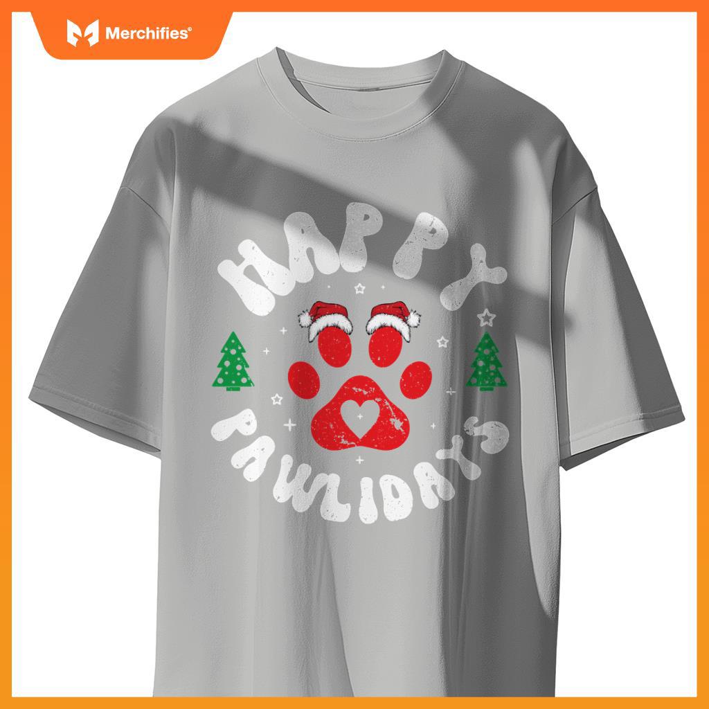 Happy Pawlidays Dogs Cats Christmas Design T-Shirt