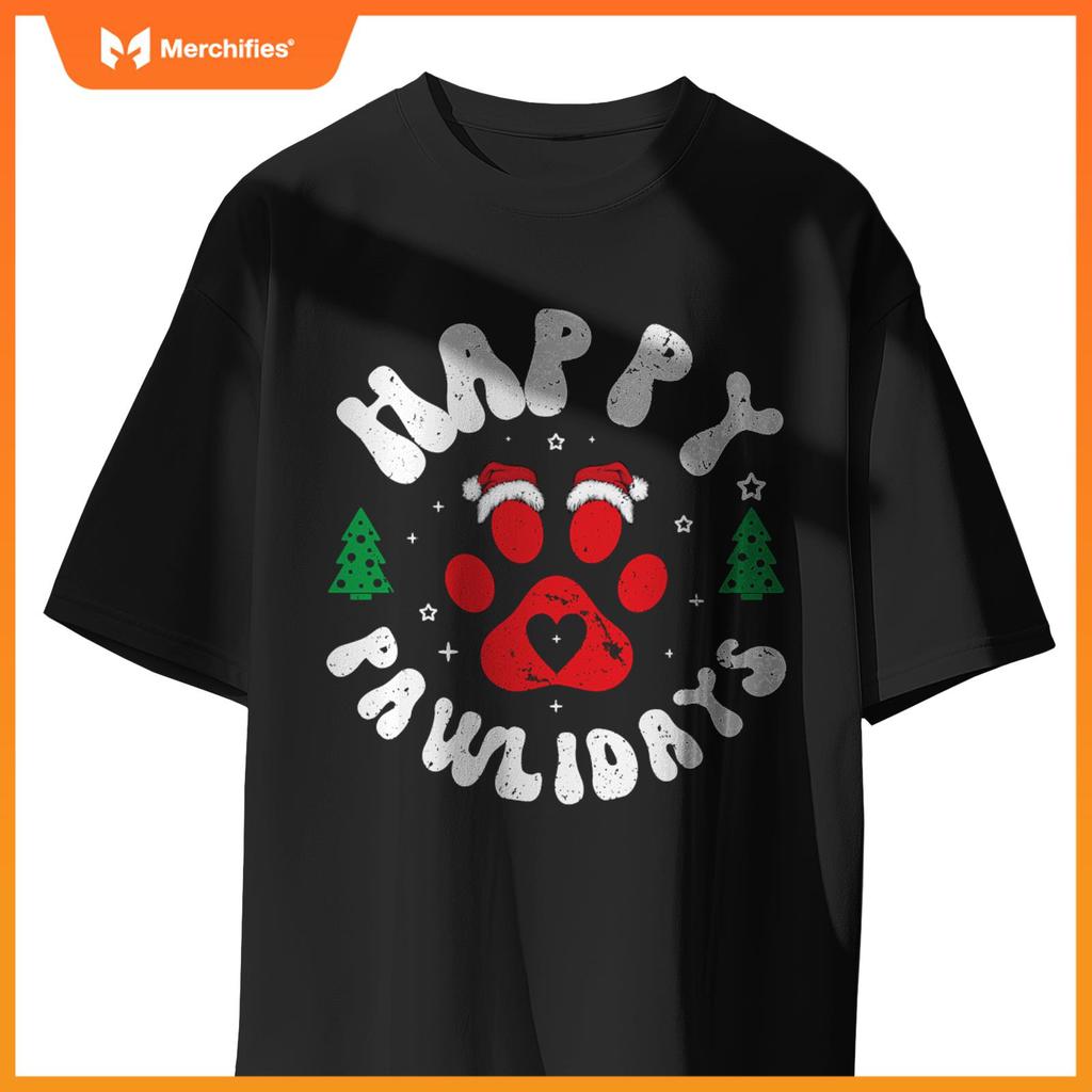 Happy Pawlidays Dogs Cats Christmas Design T-Shirt