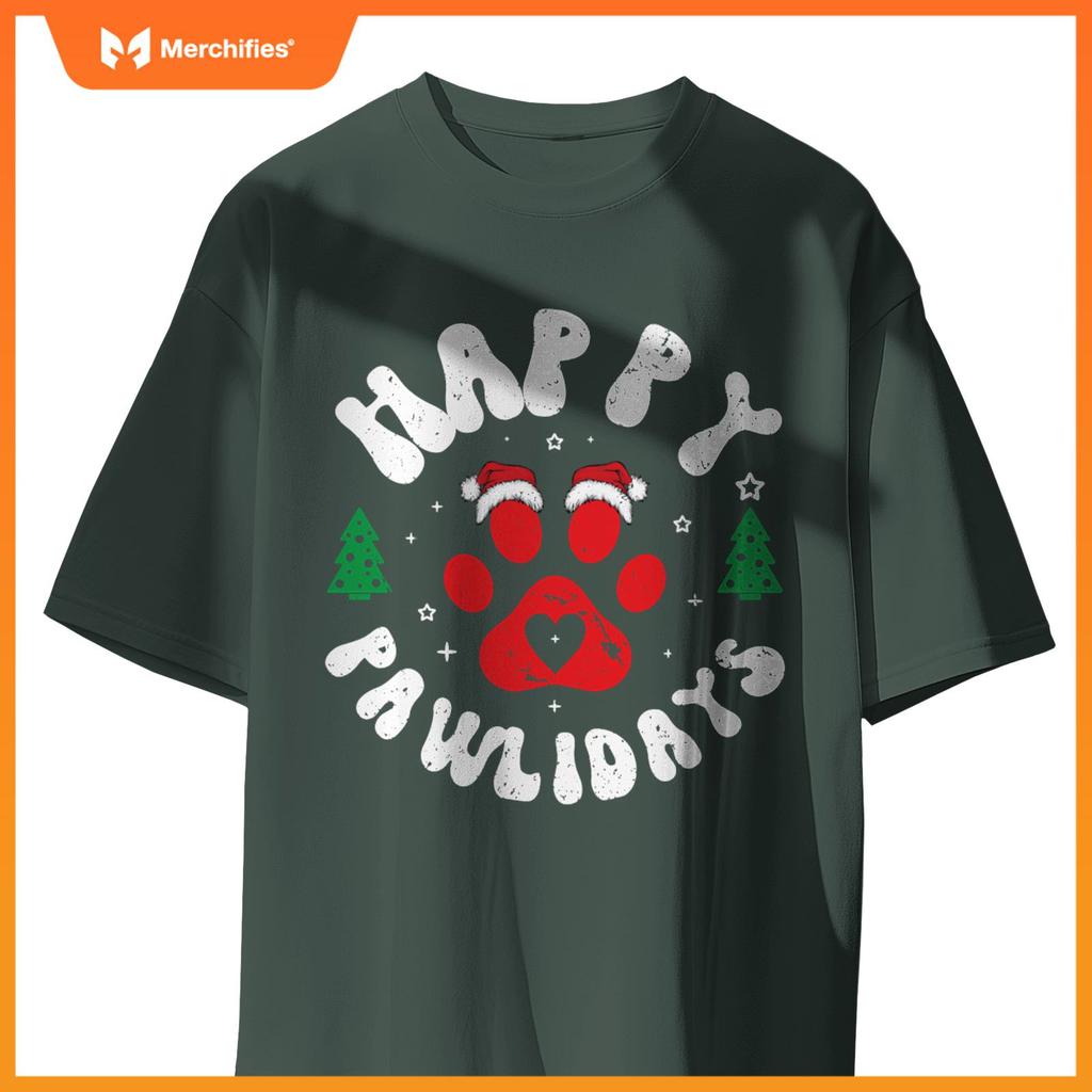 Happy Pawlidays Dogs Cats Christmas Design T-Shirt