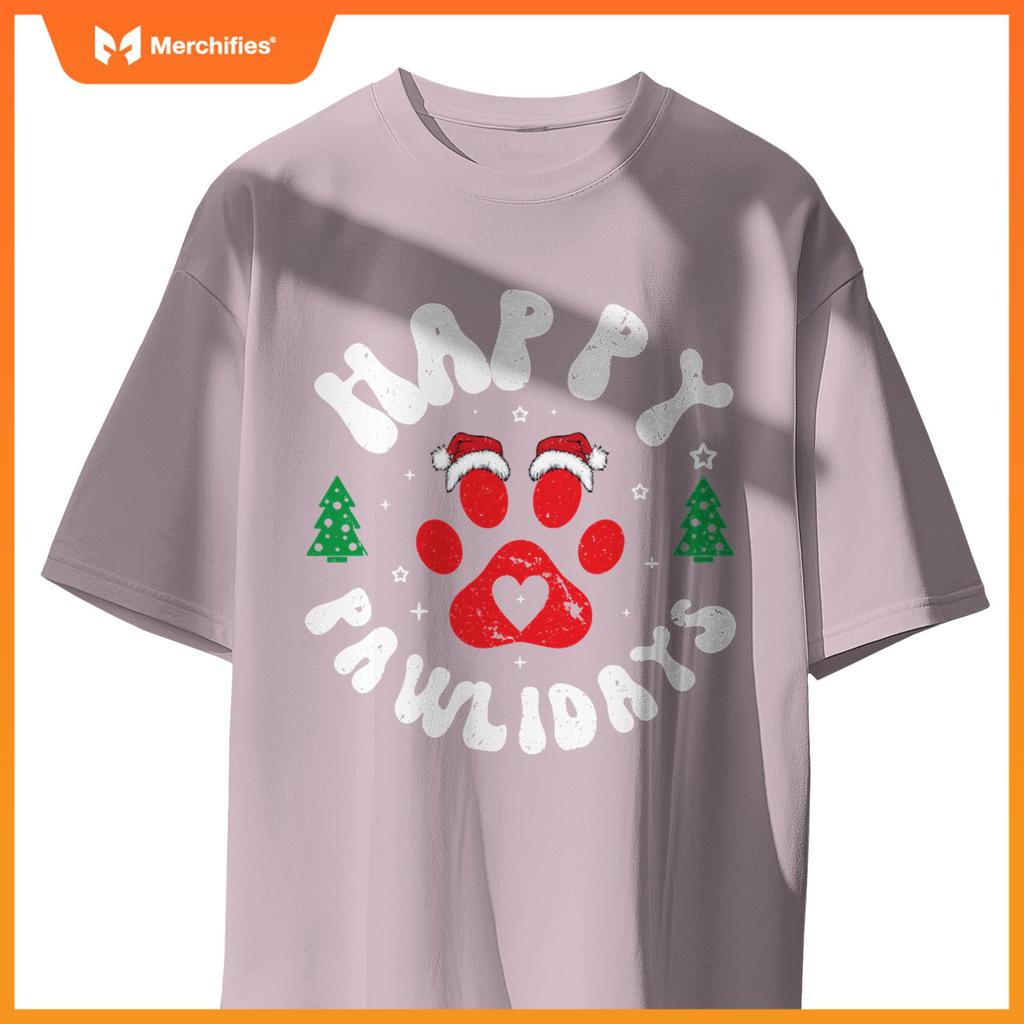 Happy Pawlidays Dogs Cats Christmas Design T-Shirt