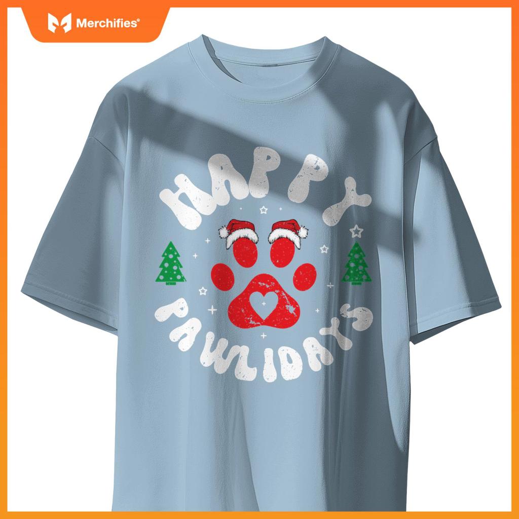 Happy Pawlidays Dogs Cats Christmas Design T-Shirt