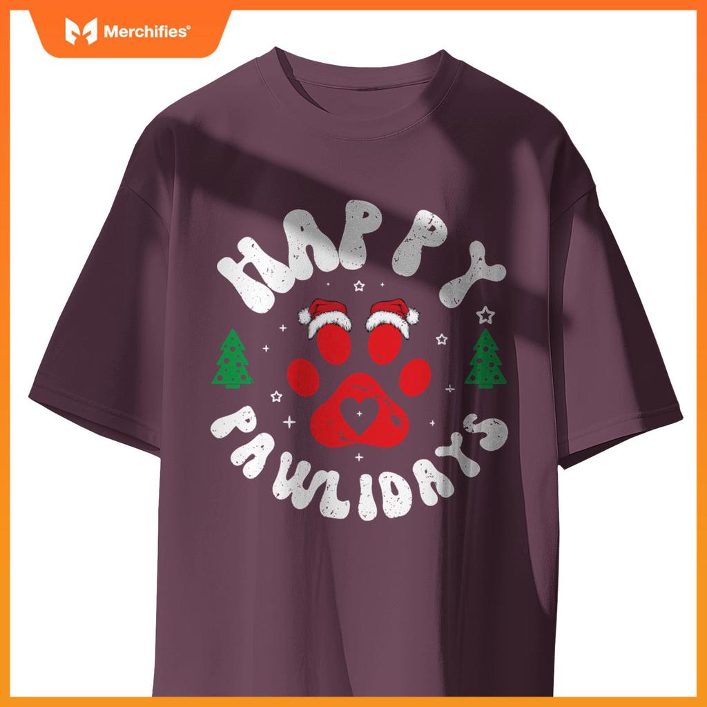 Happy Pawlidays Dogs Cats Christmas Design T-Shirt