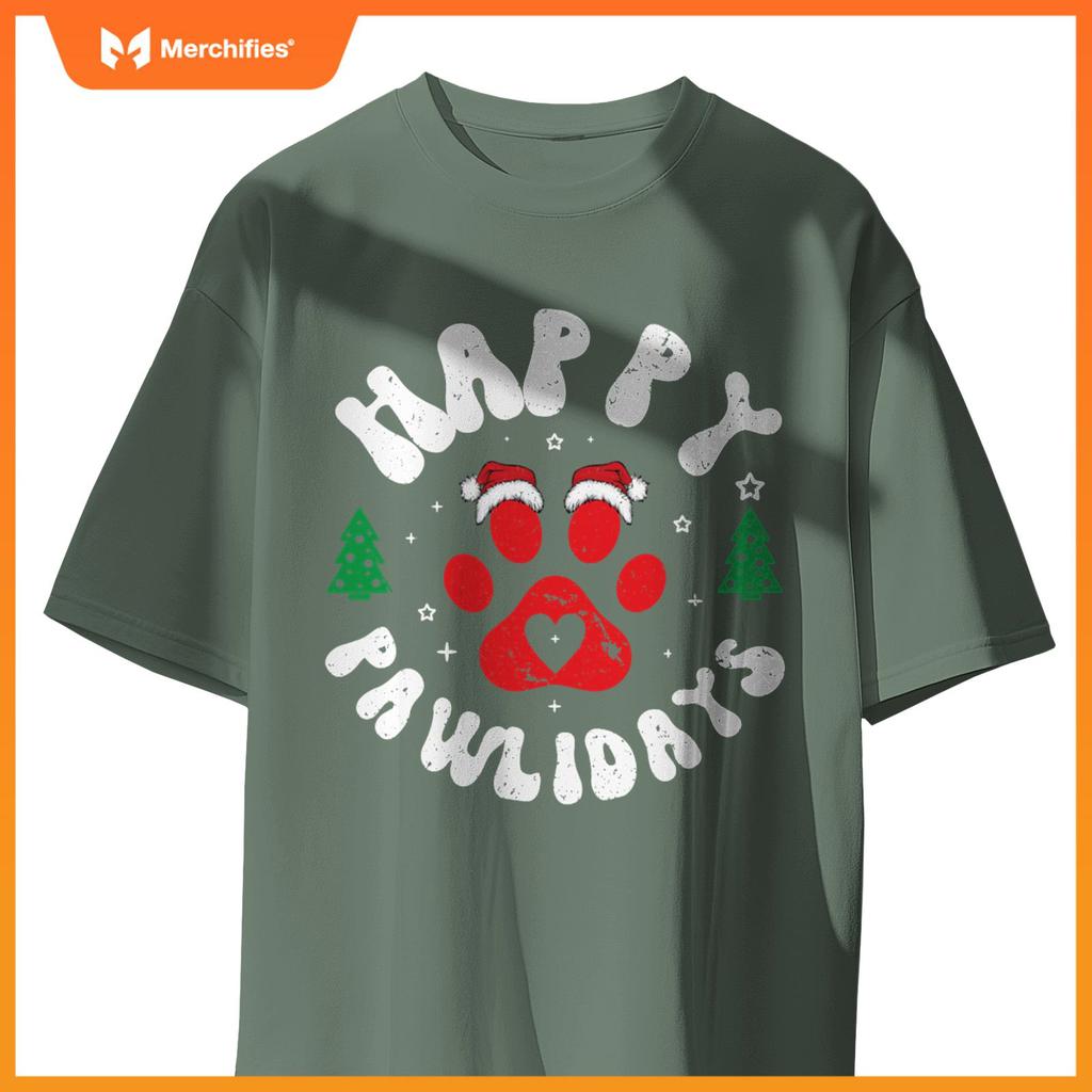 Happy Pawlidays Dogs Cats Christmas Design T-Shirt