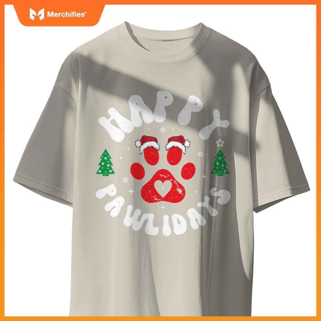 Happy Pawlidays Dogs Cats Christmas Design T-Shirt