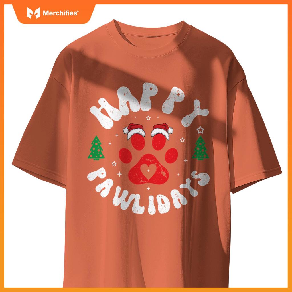 Happy Pawlidays Dogs Cats Christmas Design T-Shirt