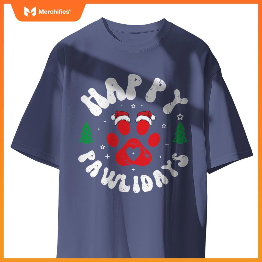 Happy Pawlidays Dogs Cats Christmas Design T-Shirt
