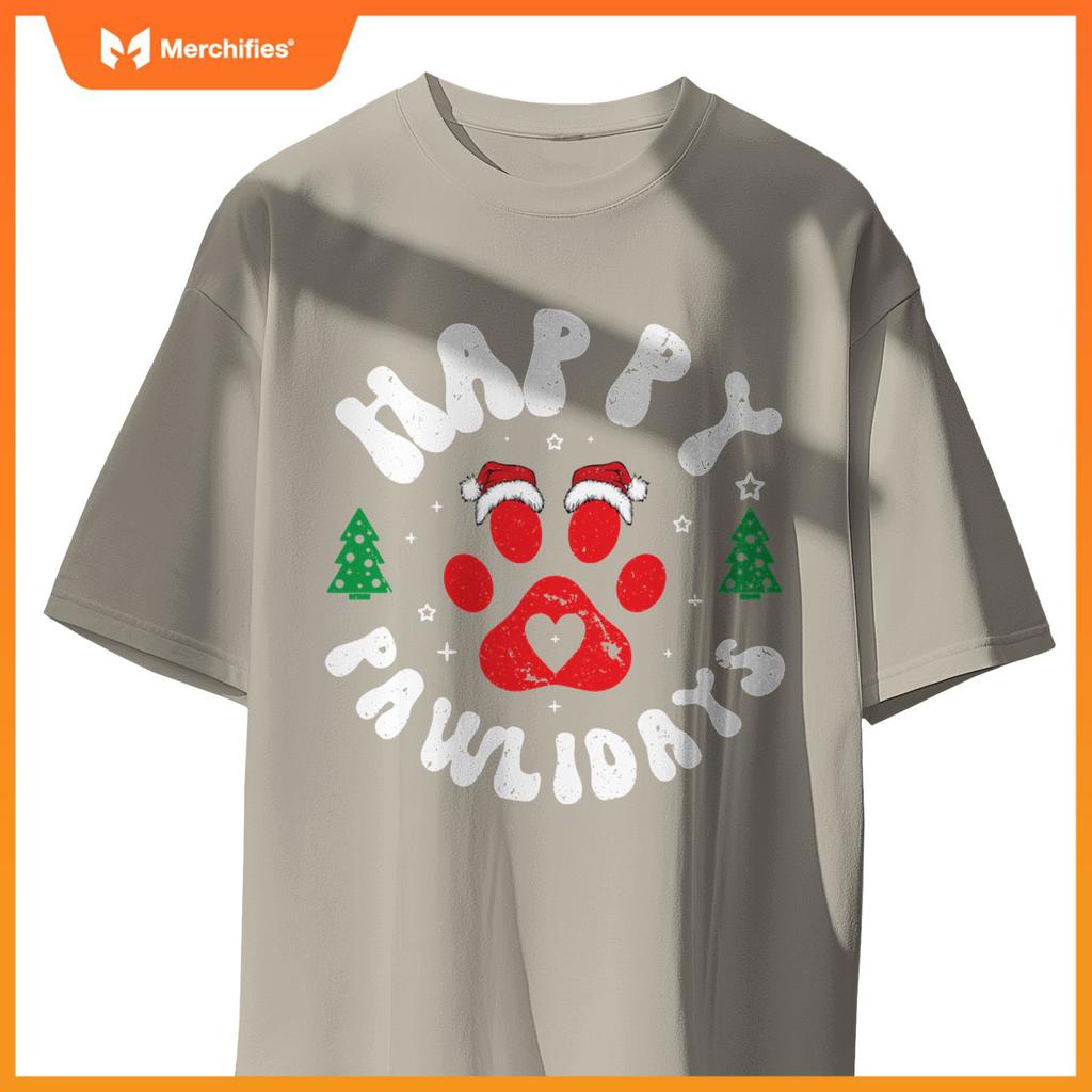 Happy Pawlidays Dogs Cats Christmas Design T-Shirt