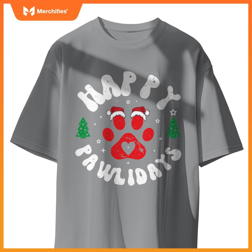Happy Pawlidays Dogs Cats Christmas Design T-Shirt