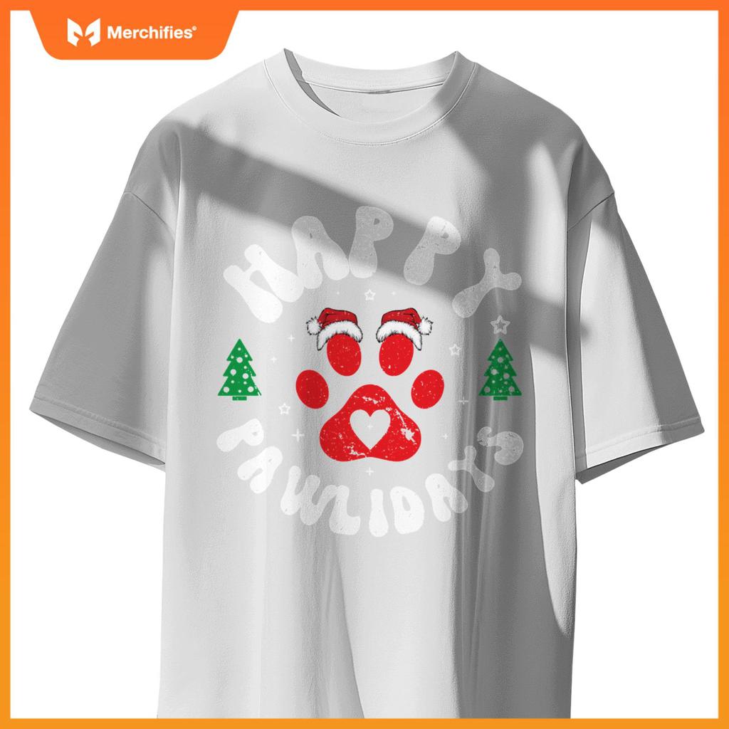 Happy Pawlidays Dogs Cats Christmas Design T-Shirt