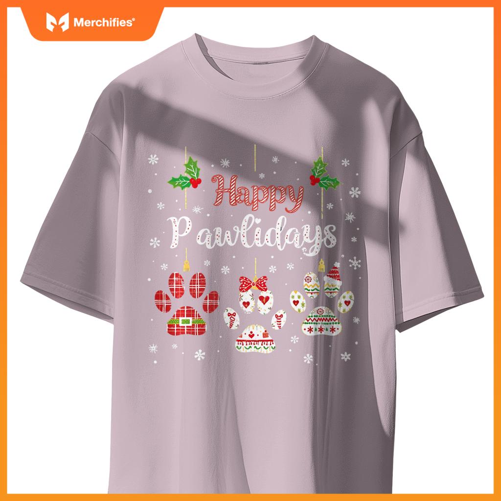 Happy Pawlidays Funny Christmas Dog Paw Xmas Dogs Lover T-Shirt