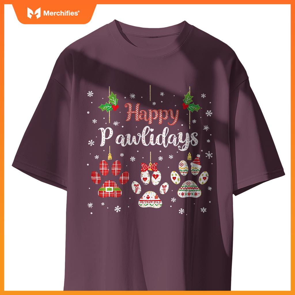 Happy Pawlidays Funny Christmas Dog Paw Xmas Dogs Lover T-Shirt
