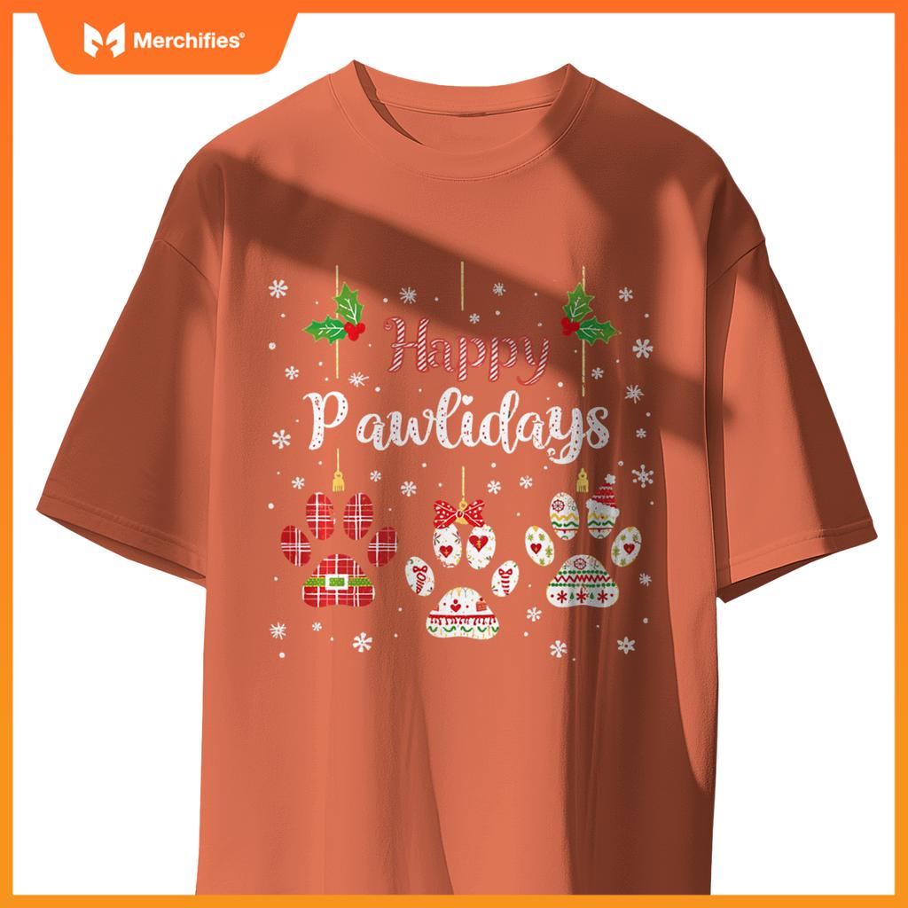 Happy Pawlidays Funny Christmas Dog Paw Xmas Dogs Lover T-Shirt
