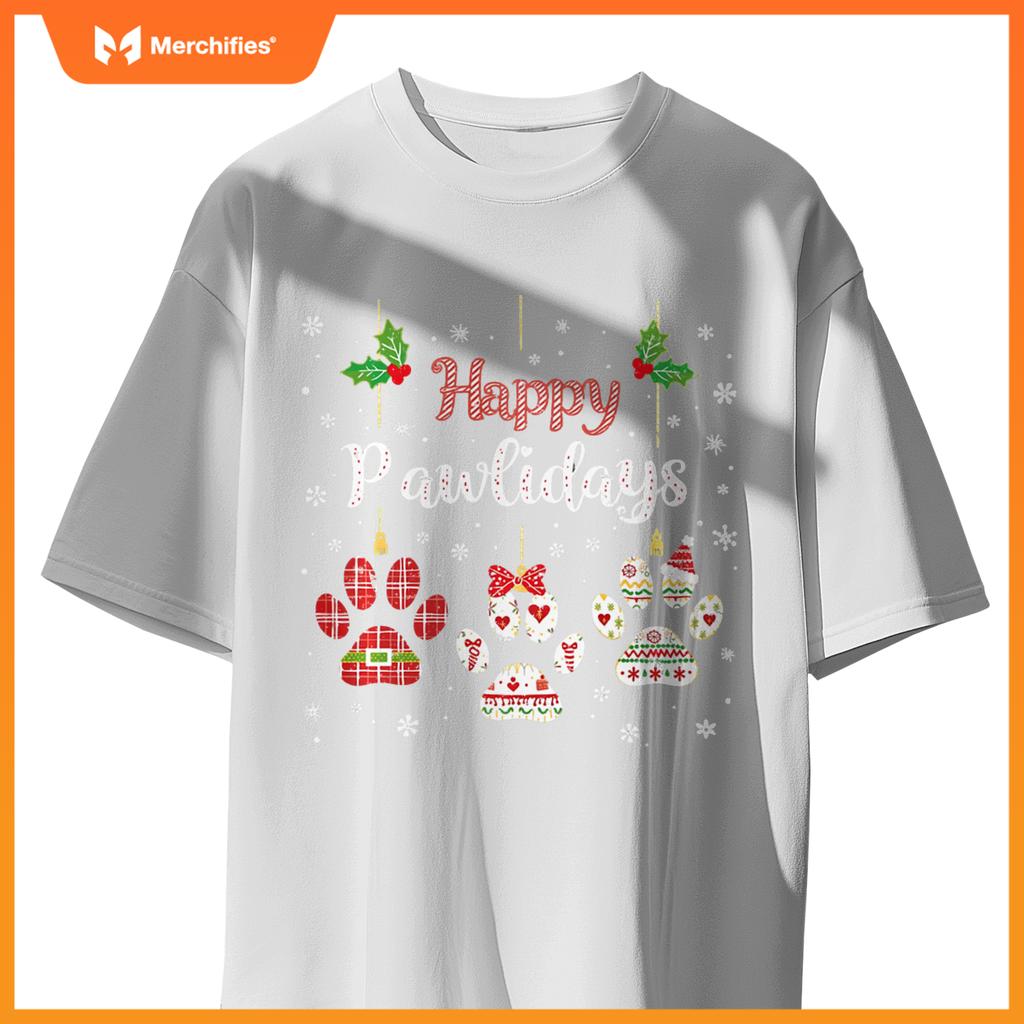Happy Pawlidays Funny Christmas Dog Paw Xmas Dogs Lover T-Shirt