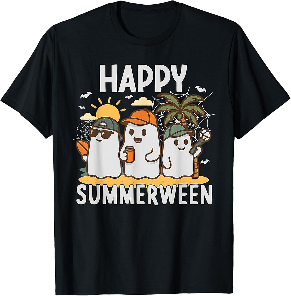 Happy Summerween Halloween Beach hat Ghost Boys T-Shirt
