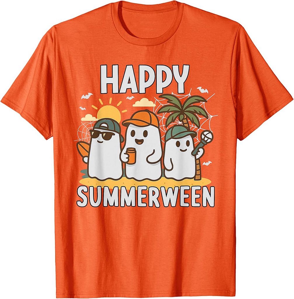 Happy Summerween Halloween Beach hat Ghost Boys T-Shirt