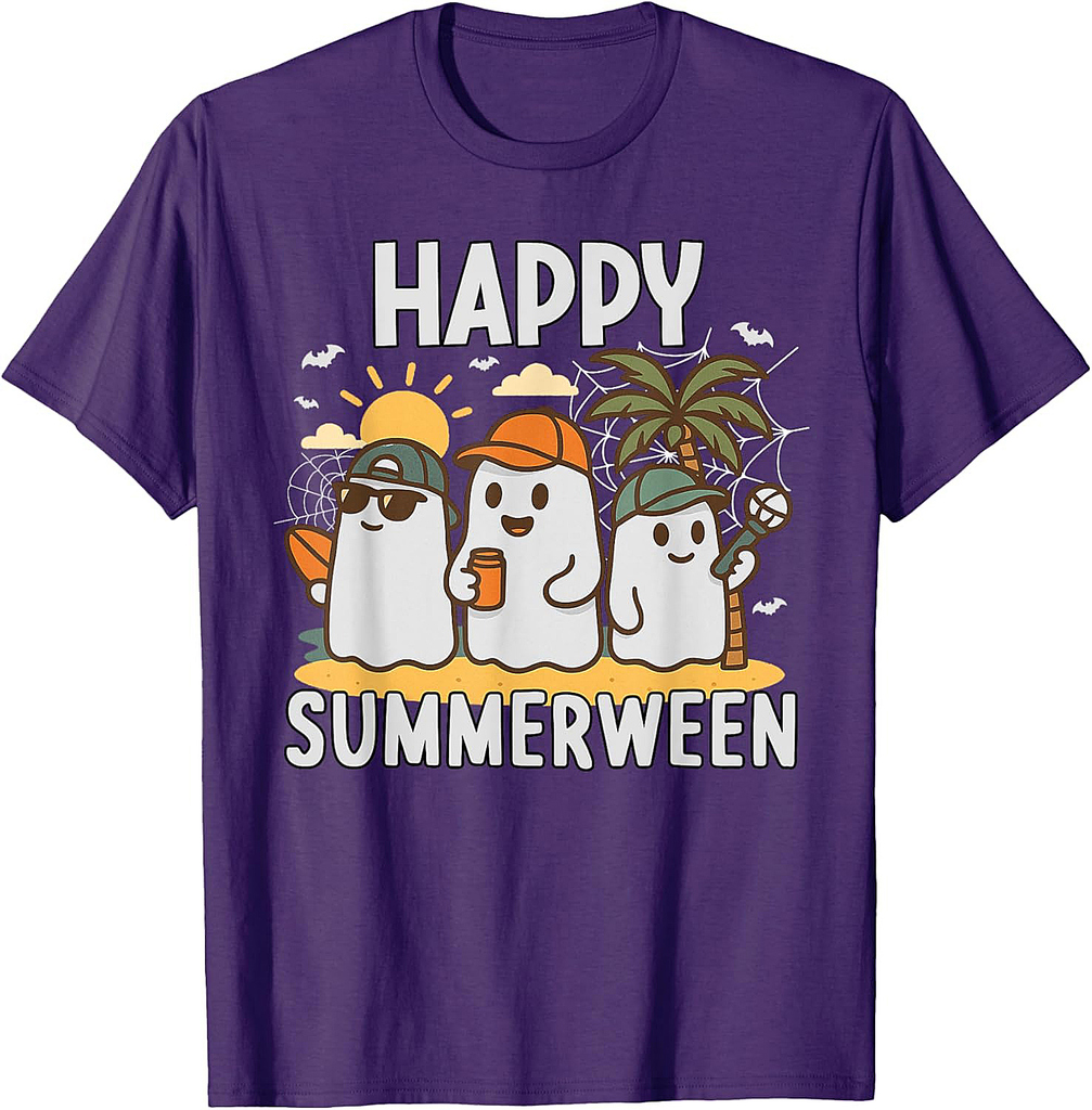 Happy Summerween Halloween Beach hat Ghost Boys T-Shirt