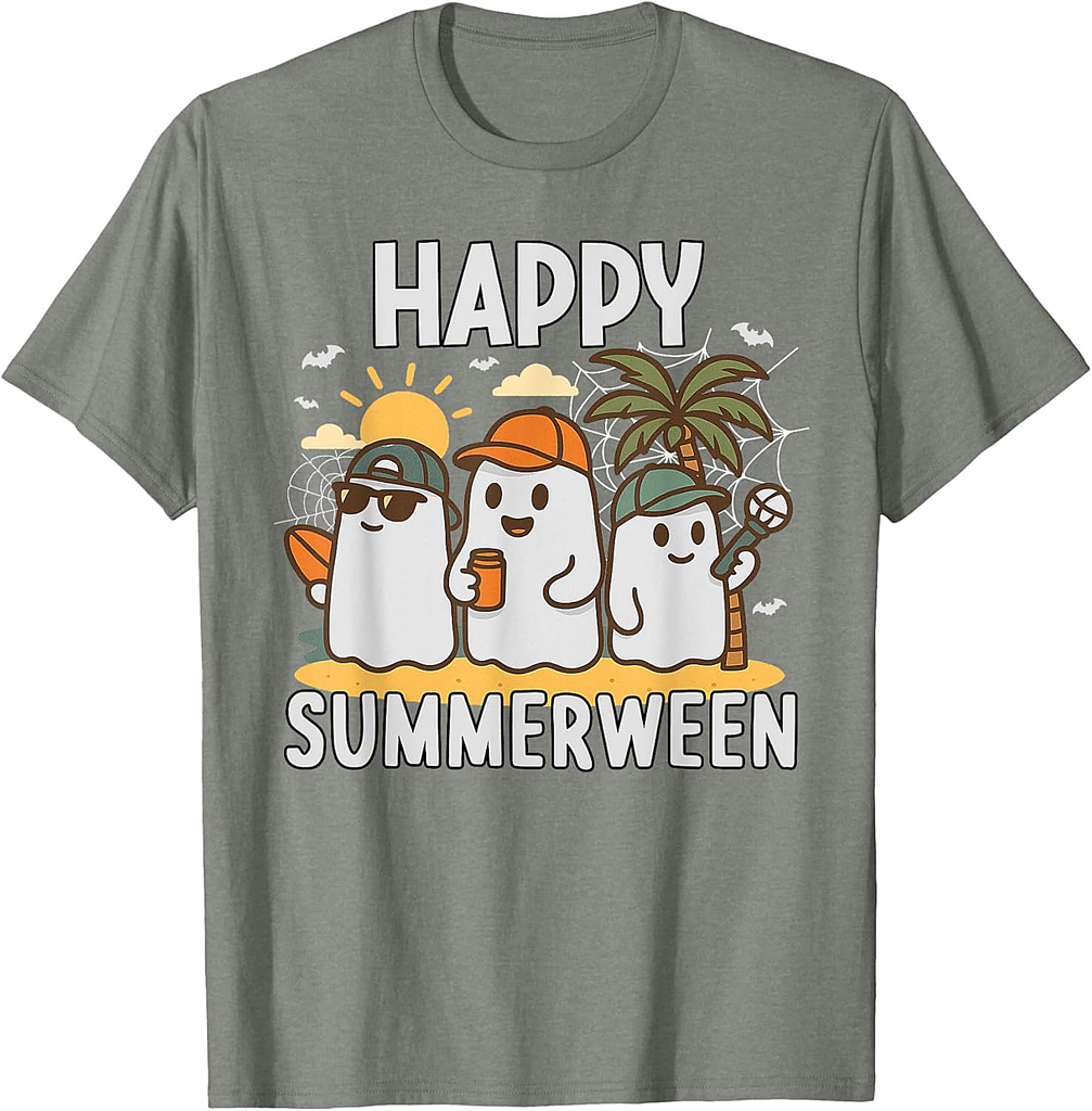 Happy Summerween Halloween Beach hat Ghost Boys T-Shirt