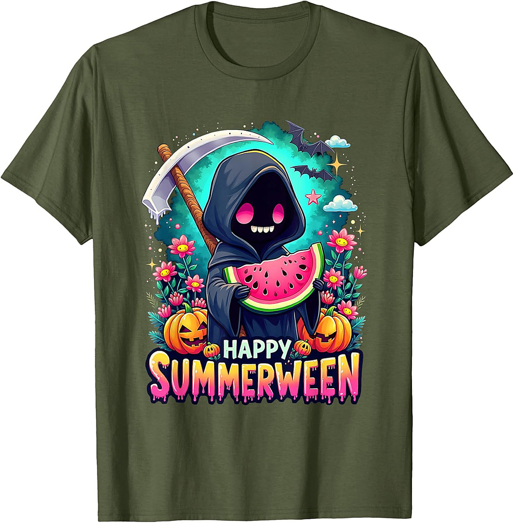 Happy Summerween Skeleton Jack-o-lantern Summer Watermelon T-Shirt