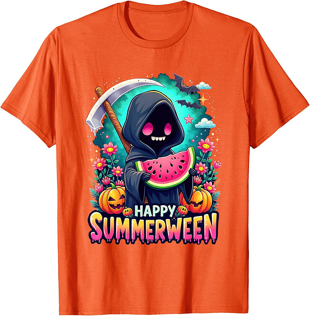 Happy Summerween Skeleton Jack-o-lantern Summer Watermelon T-Shirt
