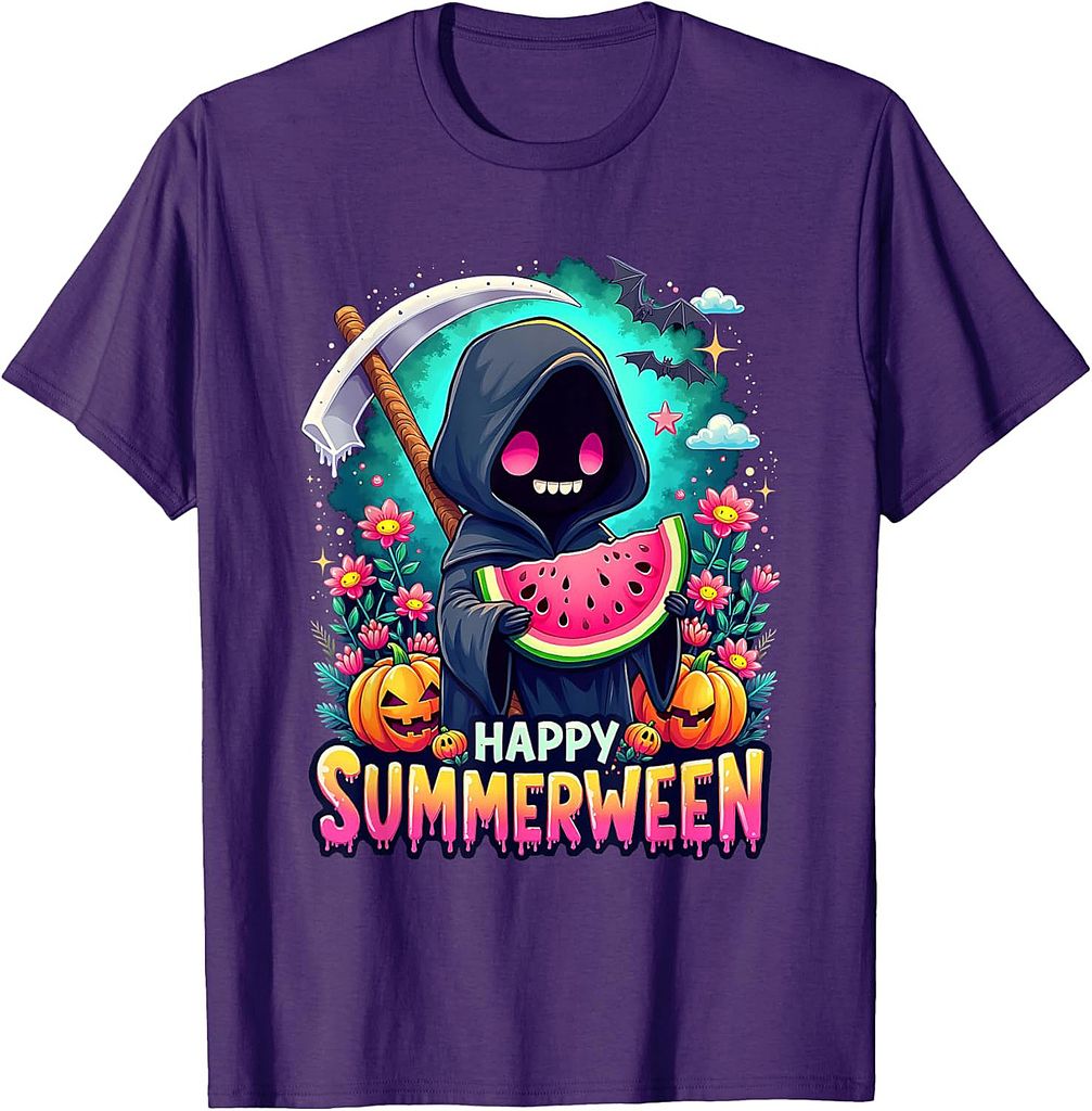 Happy Summerween Skeleton Jack-o-lantern Summer Watermelon T-Shirt