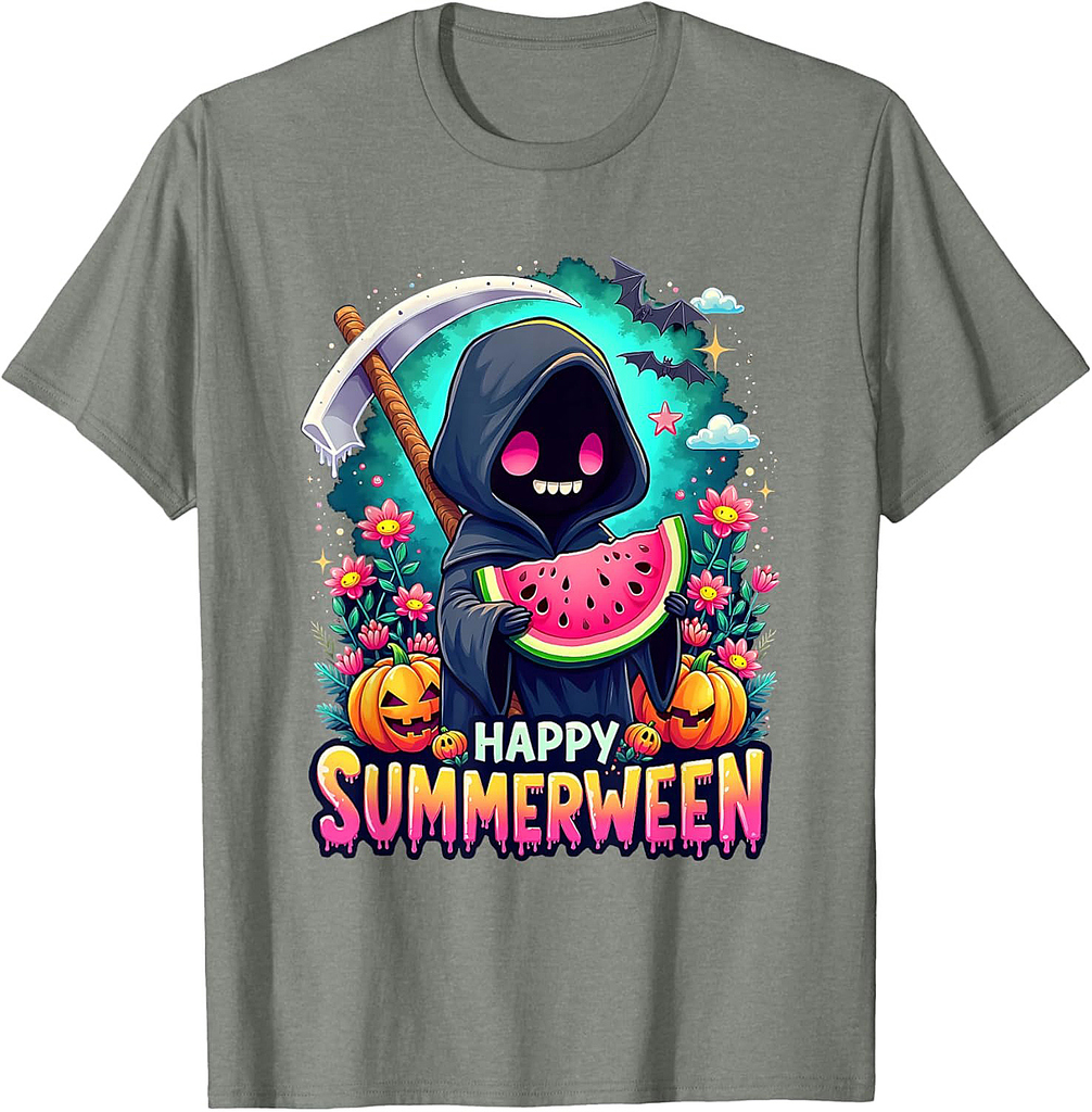 Happy Summerween Skeleton Jack-o-lantern Summer Watermelon T-Shirt