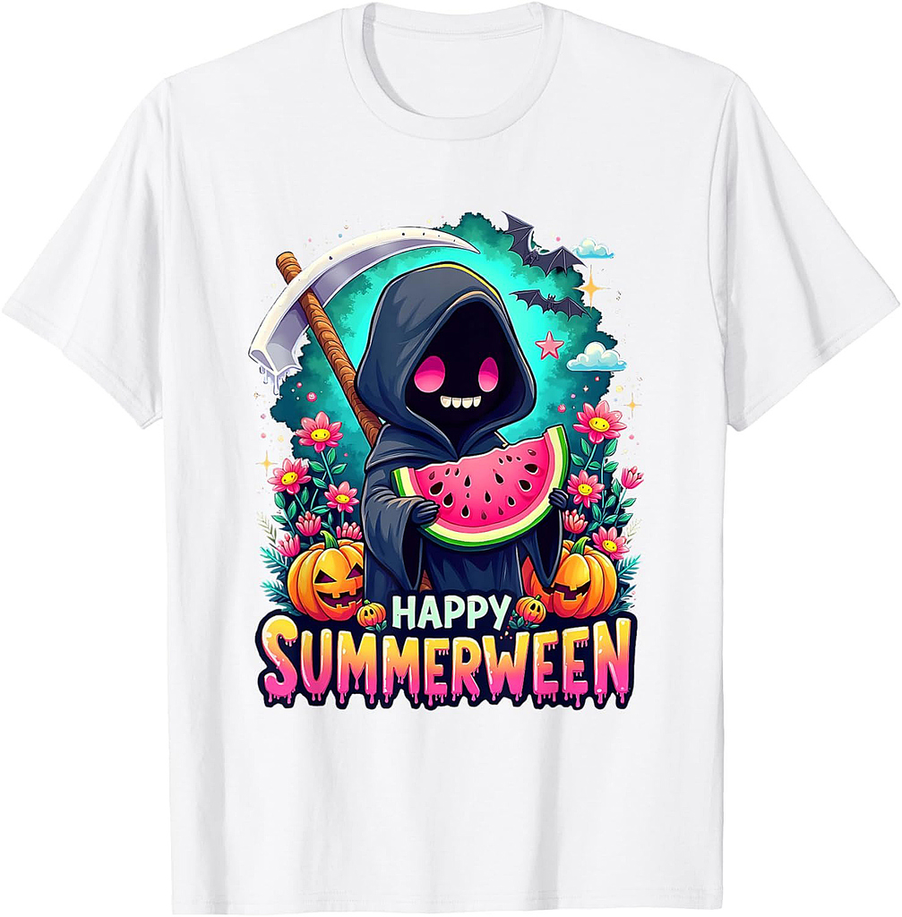 Happy Summerween Skeleton Jack-o-lantern Summer Watermelon T-Shirt