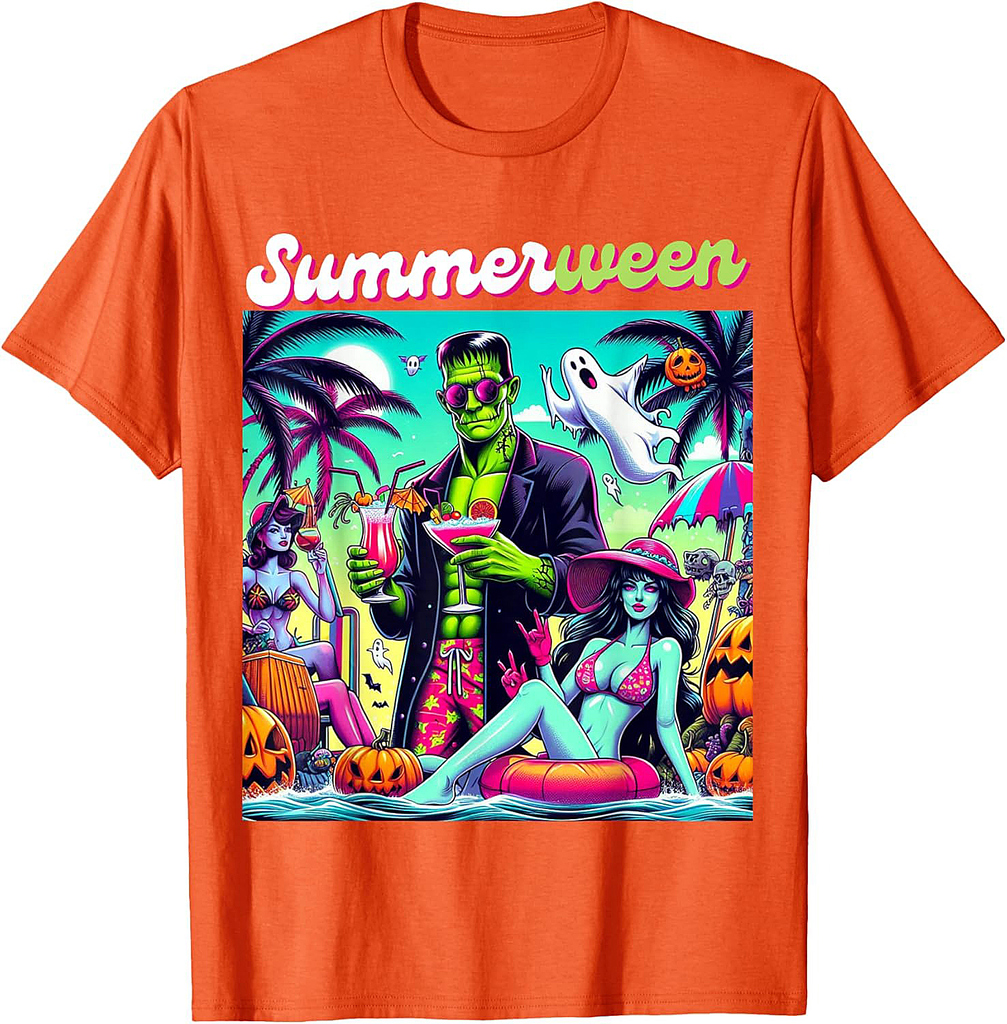 Happy Summerween Summer Halloween Holiday Beach Vibes Spooky T-Shirt