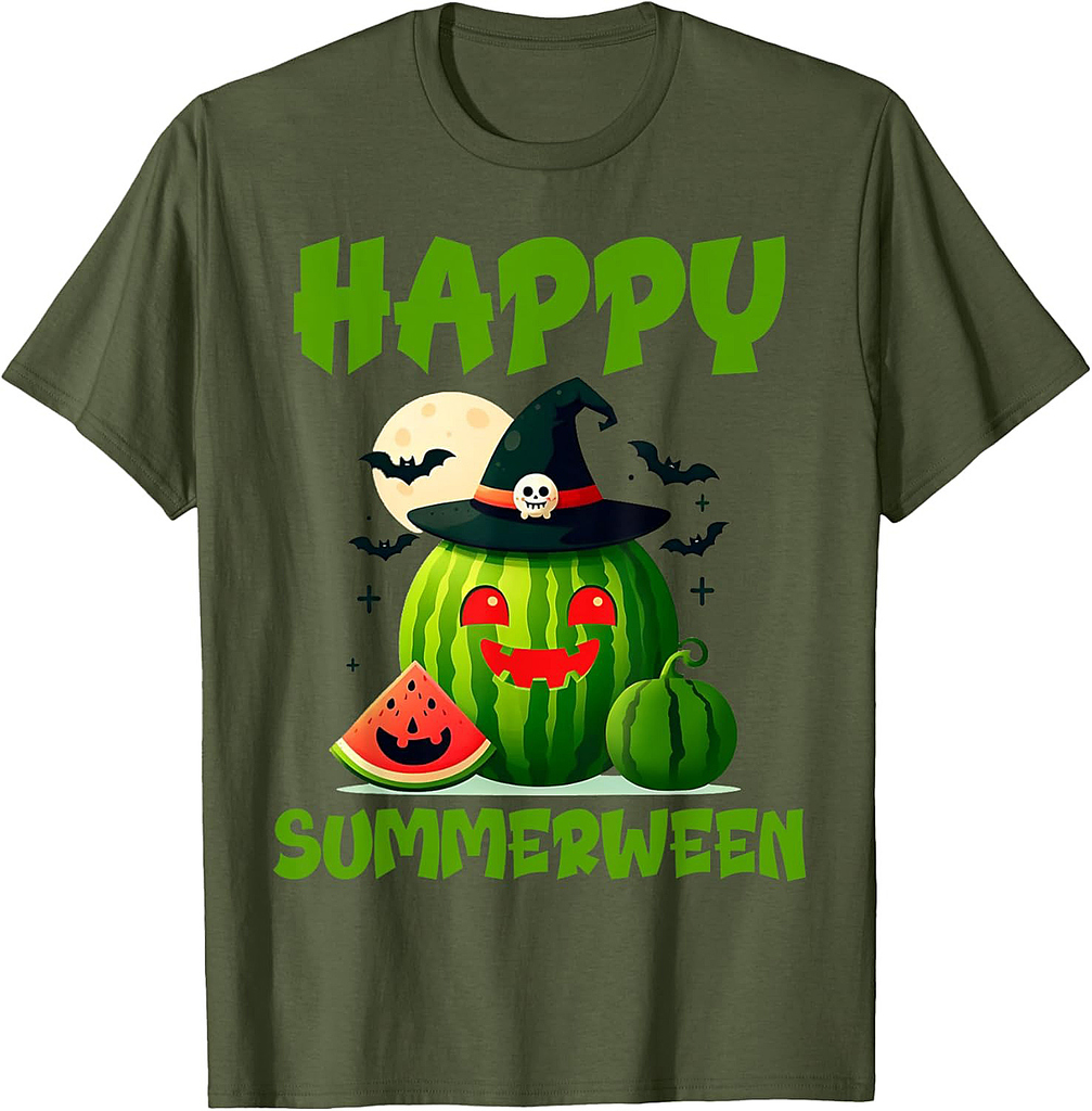 Happy Summerween Summer Watermelon Jack-o-lantern Halloween T-Shirt for Men Women