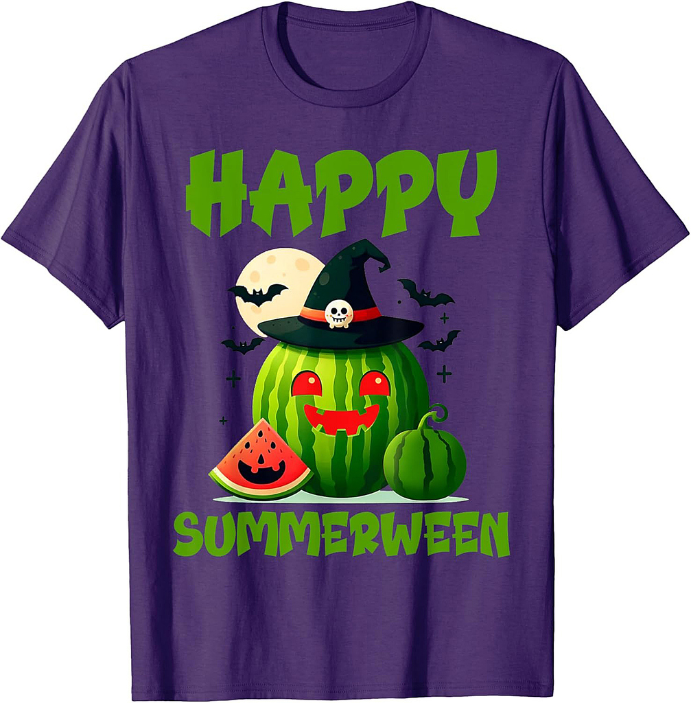 Happy Summerween Summer Watermelon Jack-o-lantern Halloween T-Shirt for Men Women