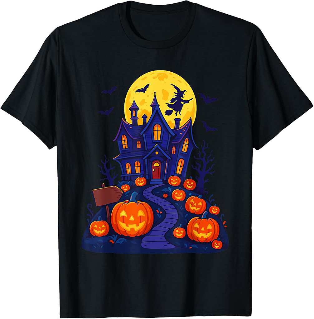 Haunted Mansion Shirt, Scary Full Moon and Bats Halloween T-Shirt