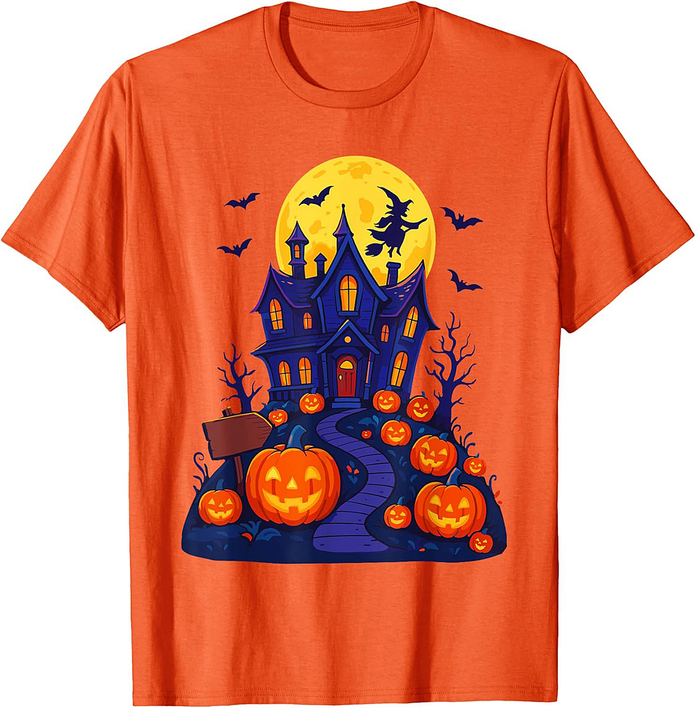 Haunted Mansion Shirt, Scary Full Moon and Bats Halloween T-Shirt