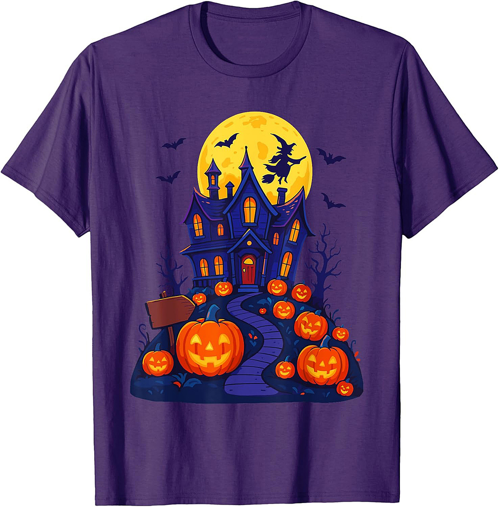 Haunted Mansion Shirt, Scary Full Moon and Bats Halloween T-Shirt