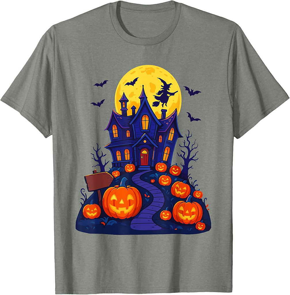 Haunted Mansion Shirt, Scary Full Moon and Bats Halloween T-Shirt