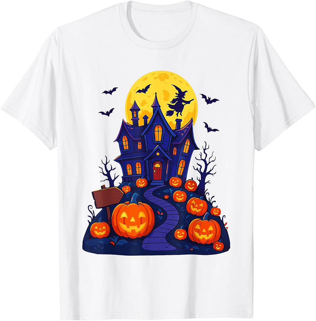 Haunted Mansion Shirt, Scary Full Moon and Bats Halloween T-Shirt
