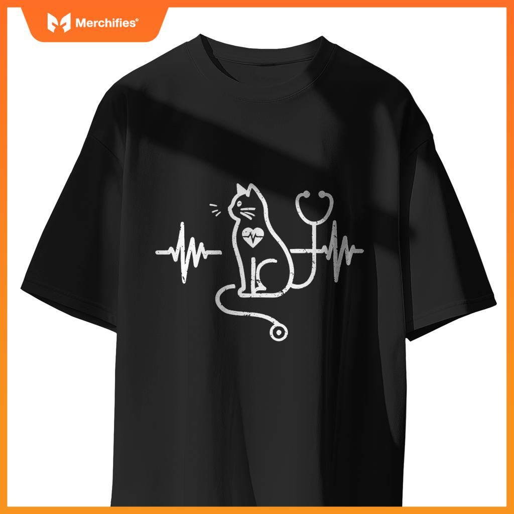 Heartbeat Cat Lover Animal Silhouette Cute Cat For Nurses T-Shirt