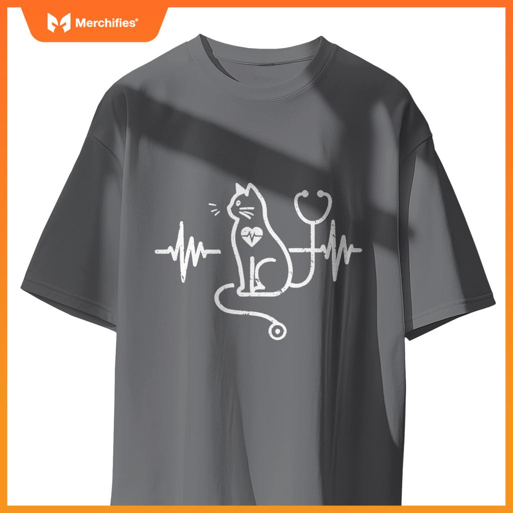 Heartbeat Cat Lover Animal Silhouette Cute Cat For Nurses T-Shirt