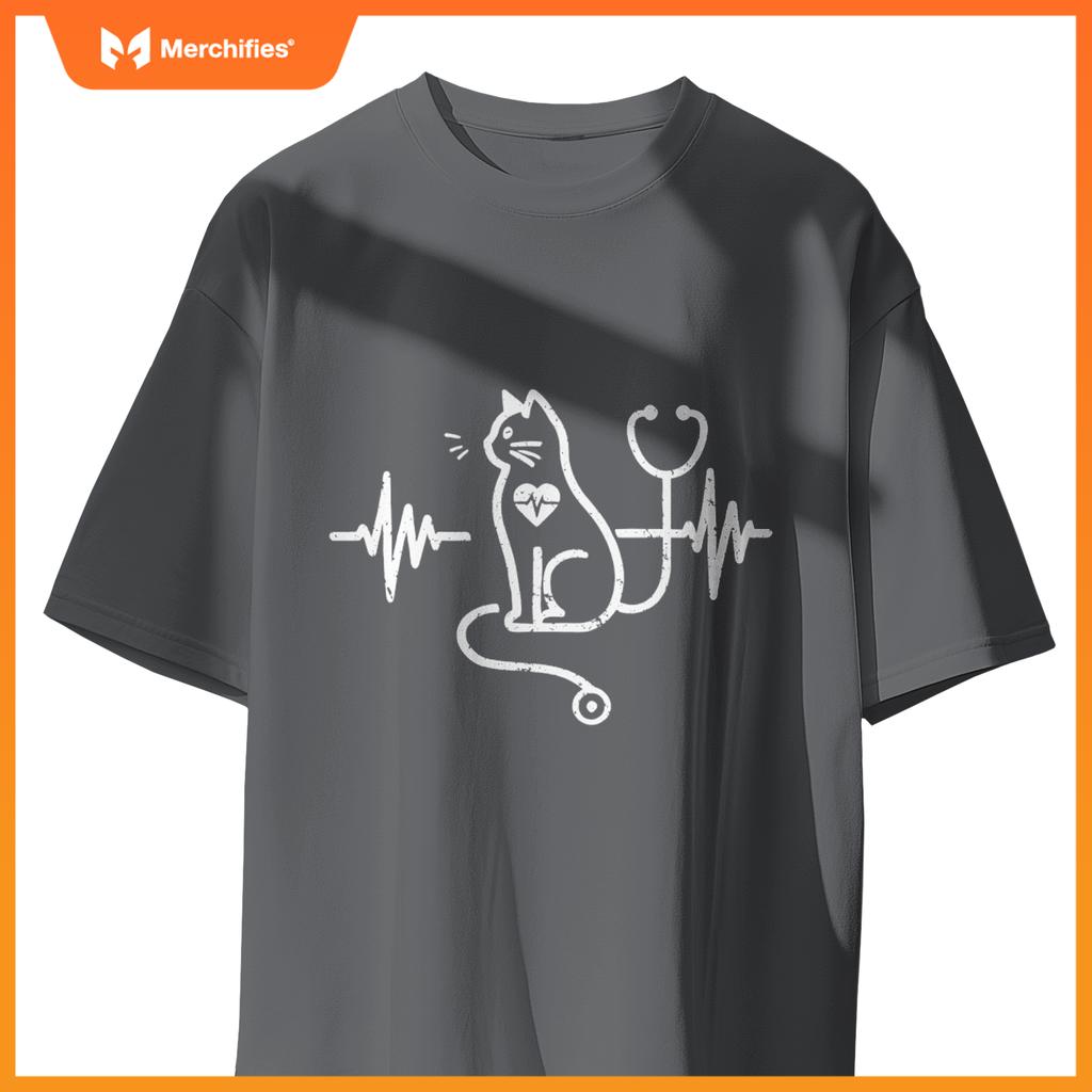 Heartbeat Cat Lover Animal Silhouette Cute Cat For Nurses T-Shirt