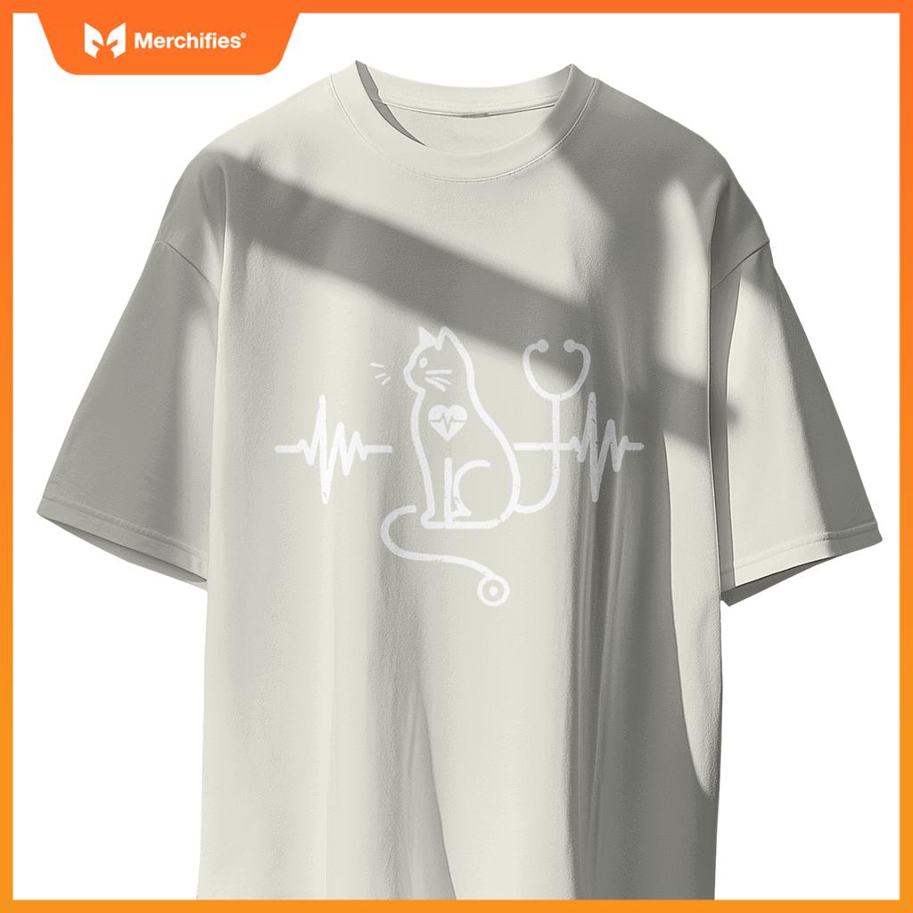 Heartbeat Cat Lover Animal Silhouette Cute Cat For Nurses T-Shirt