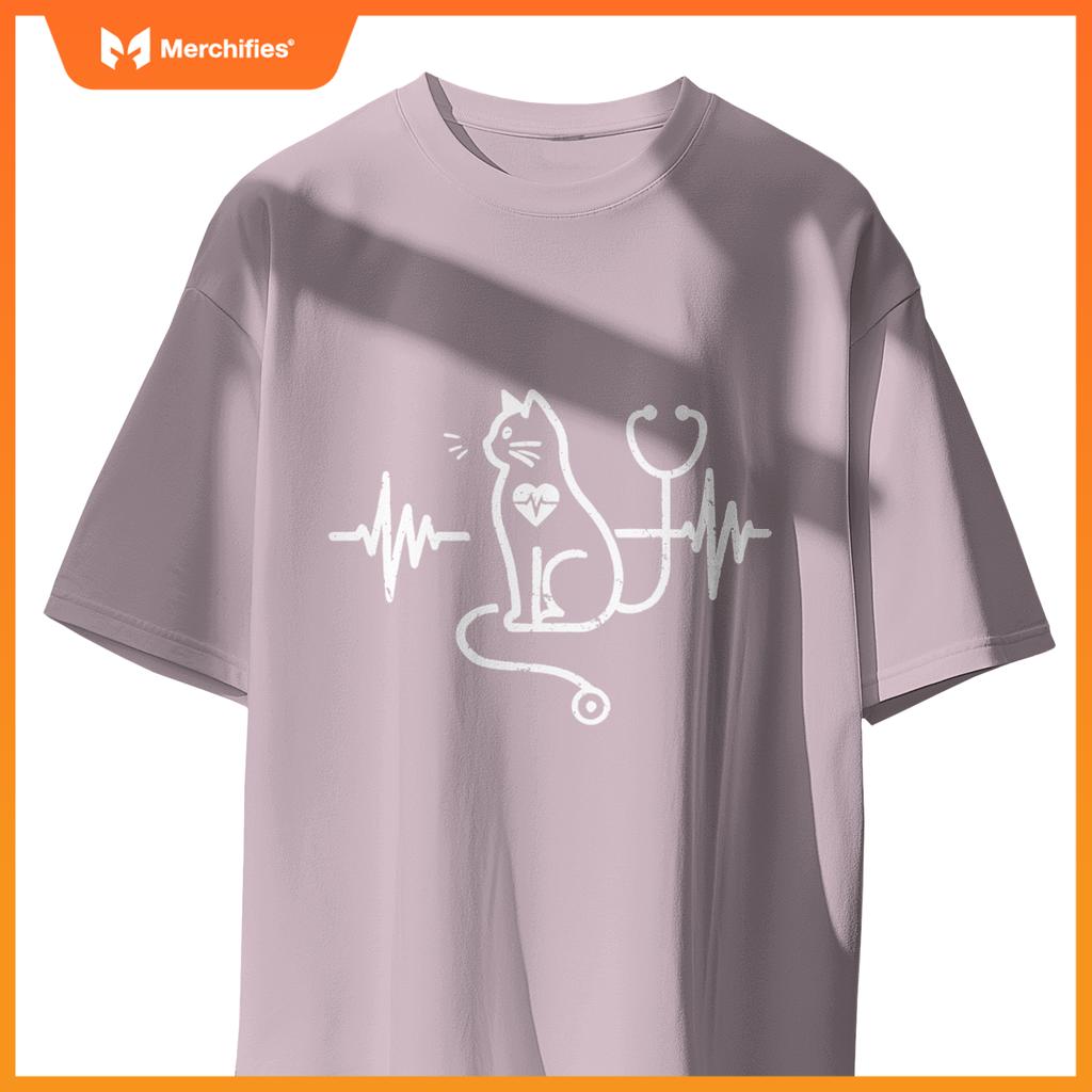 Heartbeat Cat Lover Animal Silhouette Cute Cat For Nurses T-Shirt