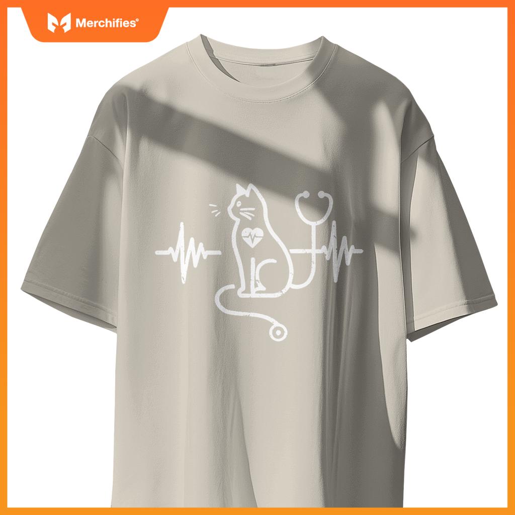 Heartbeat Cat Lover Animal Silhouette Cute Cat For Nurses T-Shirt